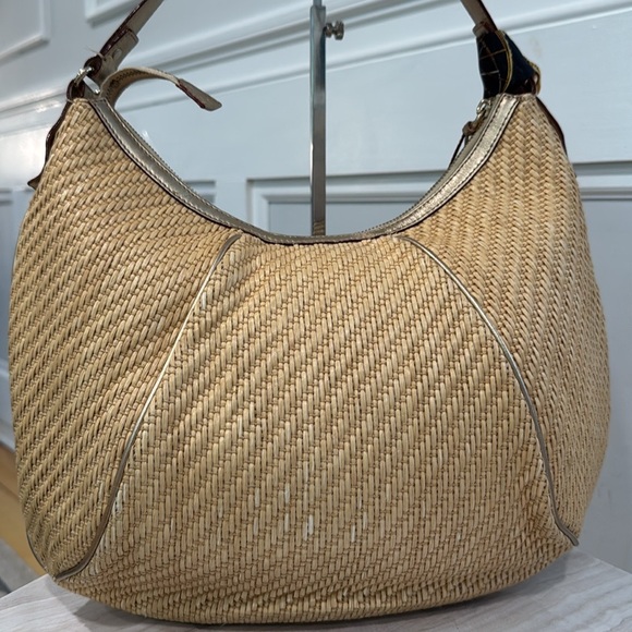 Kate Spade Bag Rattan Straw Tan Gold Hobo - Picture 6 of 17